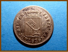 Германия Бремен 6 гротенов 1857 г. Серебро