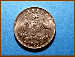 Австралия 6 пенсов 1963 г. Серебро
