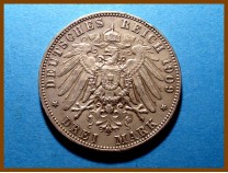 Германия 3 марки. Саксония 1909E г. Серебро