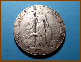 Великобритания 1 флорин 2 шиллинга 1908 г. Серебро