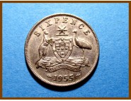 Австралия 6 пенсов 1955 г. Серебро