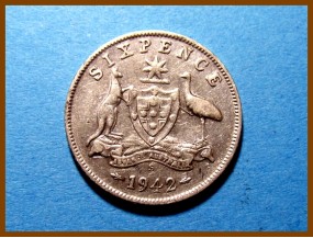 Австралия 6 пенсов 1942 г. Серебро
