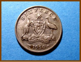 Австралия 6 пенсов 1950 г. Серебро