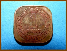 Британская Малайя 1 цент 1945 г.