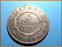 Швейцария 5 батцен Золотурн 1811 г. Серебро
