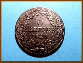 Германия Нассау 6 крейцеров 1841 г. Серебро