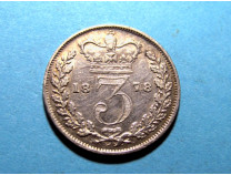 Великобритания 3 пенса 1878 г. Серебро