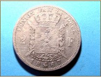 Бельгия 2 франка 1867 г. Серебро