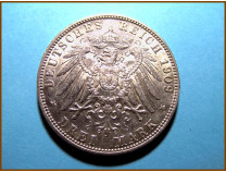 Германия 3 марки Гамбург 1909 г. Серебро