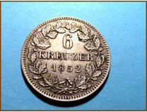 Германия Бавария 6 крейцеров 1852 г. Серебро