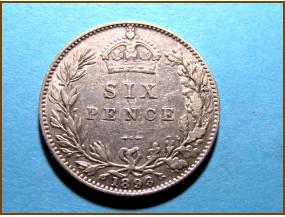 Великобритания 6 пенсов 1893 г. Серебро