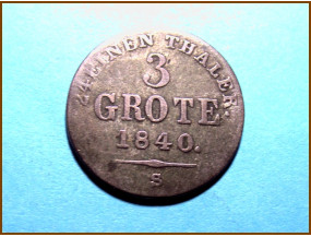 Германия Ольденбург 3 грот 1840 г. Серебро