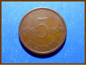 Монета Финляндия 5 пенни 1974 г.