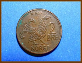 Монета Норвегия 2 эре 1959 г.