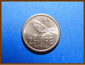 Монета Норвегия 25 эре 1971 г.