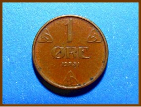 Монета Норвегия 1 эре 1951 г.