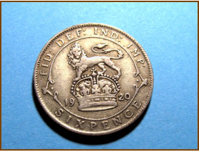 Великобритания 6 пенсов 1920 г. Серебро