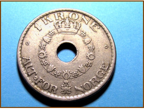 Монета Норвегия 1 крона 1949 г.