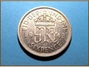Великобритания 6 пенсов 1943 г. Серебро