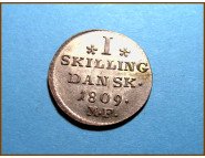 Дания 1 скиллинг 1809 г. Серебро