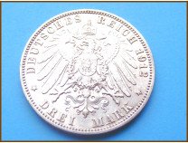 Германия 3 марки Гамбург 1912 г. Серебро