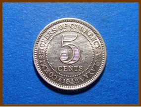 Британская Малайя 5 центов 1943 г. Серебро
