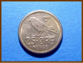Монета Норвегия 25 эре 1968 г.