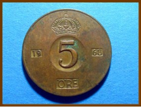 Монета Норвегия 5 эре 1968 г.