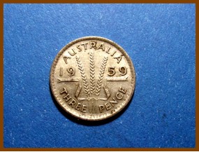 Австралия 3 пенса 1959 г. Серебро