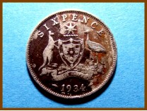 Австралия 6 пенсов 1934 г. Серебро