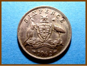 Австралия 6 пенсов 1962 г. Серебро