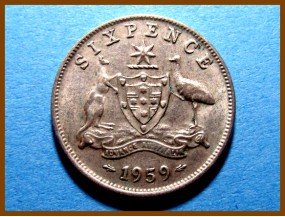 Австралия 6 пенсов 1959 г. Серебро