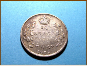 Индия 1/4 рупии 1904 г. Серебро 