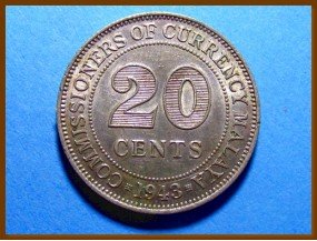Британская Малайя 20 центов 1943 г. Серебро