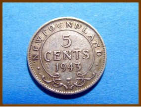 Ньюфаундленд 5 центов 1943 г. Серебро. 