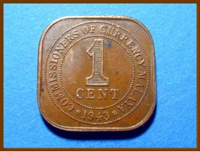 Британская Малайя 1 цент 1943 г.